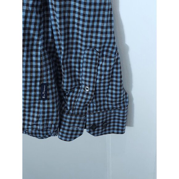 Ben Sherman Men's Blue & Brown Gingham Stretch Long Sleeve Button-Up Shirt - Picture 8 of 8